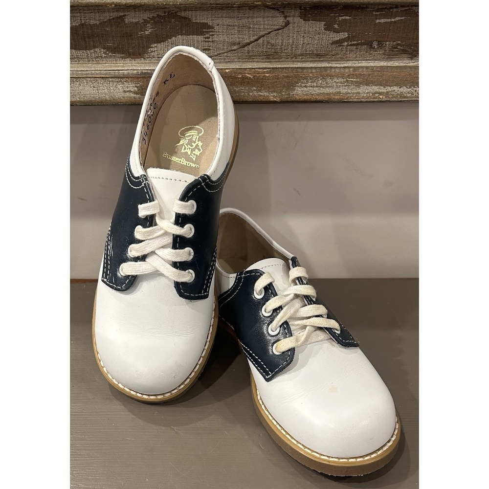 Buster Brown Two-Tone White & Navy Lace-Up Kids Dress Shoes